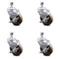 4 inch High Temp Glass Filled Nylon Threaded Stem Caster Set with Brake W102492