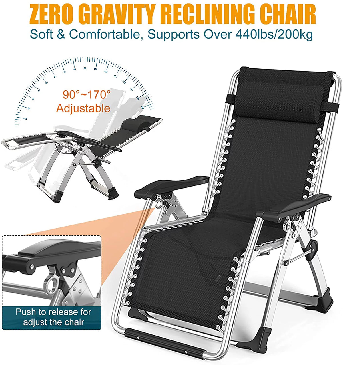 Folding Reclining Chair with Removable Cushion & Tray T778388