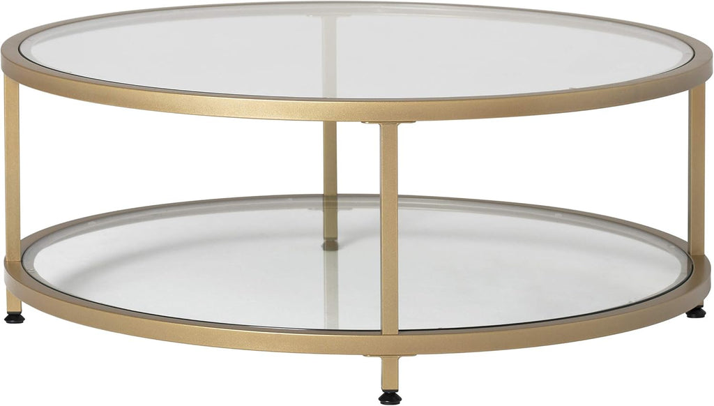 Camber Round Glass Coffee Table In Pewter With Clear Glass O7369