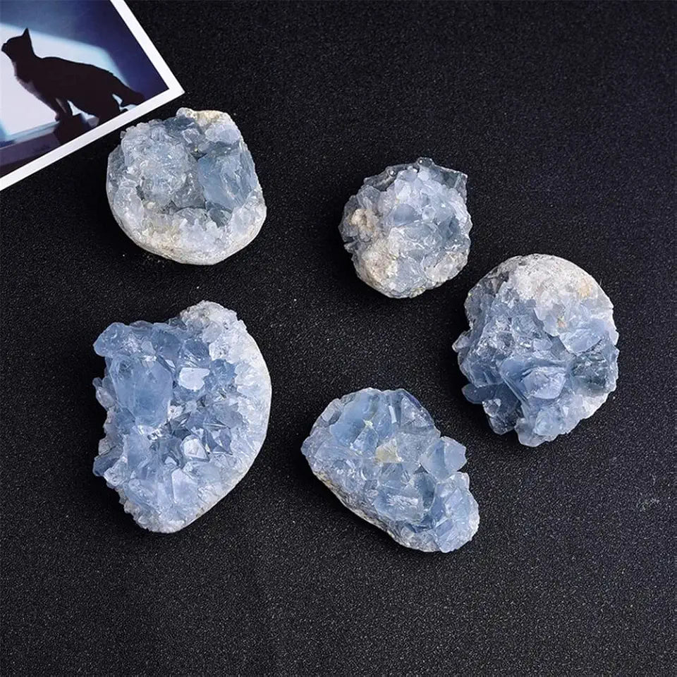 Sky Blue Celestite Crystal Raw Cluster Geode Specimen 50-60g E8100
