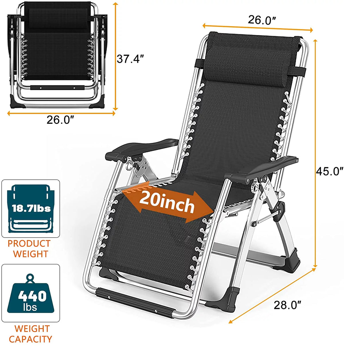 Folding Reclining Chair with Removable Cushion & Tray T778388