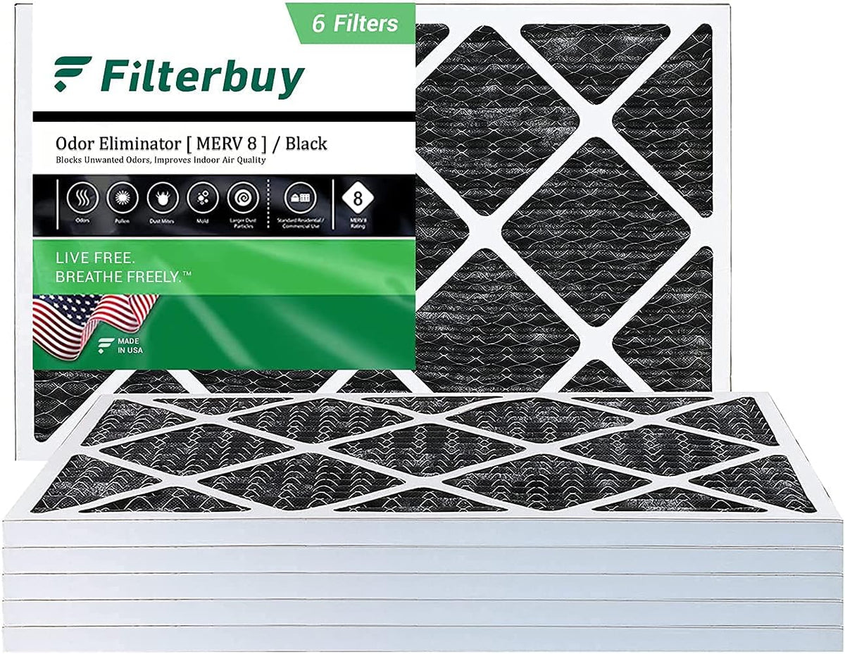 16x25x1 MERV 8 Pleated HVAC AC Furnace Air Filter with Activated Carbon (6-Pack, Black) N440711