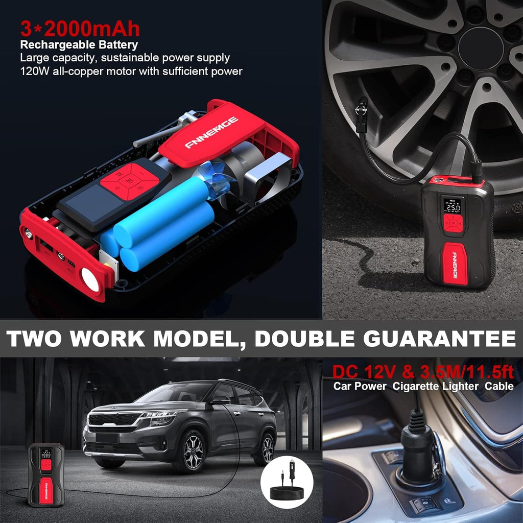 Tire Inflator Portable, 150PSI Cordless Air Compressor, 6000 mAh Li-ion Battery, LED Light O947
