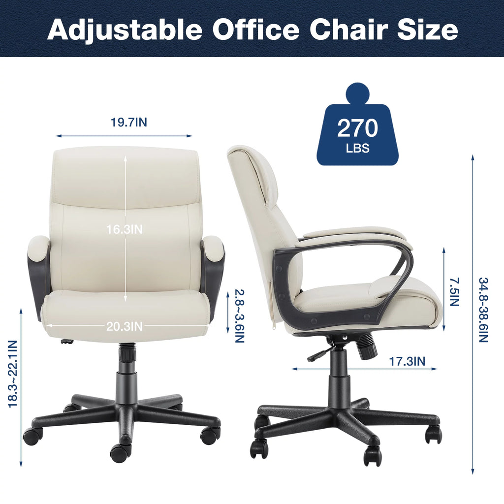 White PU Leather Adjustable Swivel Office Chair L1204