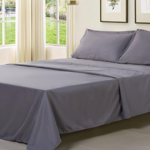 Queen Size 4 Piece Cooling Sheet Set with Deep Pocket Fitted Sheet, Dark Gray U67104