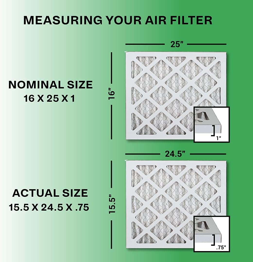 16x25x1 MERV 8 Pleated HVAC AC Furnace Air Filter with Activated Carbon (6-Pack, Black) N440711