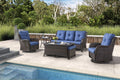 Blue 7 Pcs Outdoor Rattan Patio Furniture Set with Cushion J34636