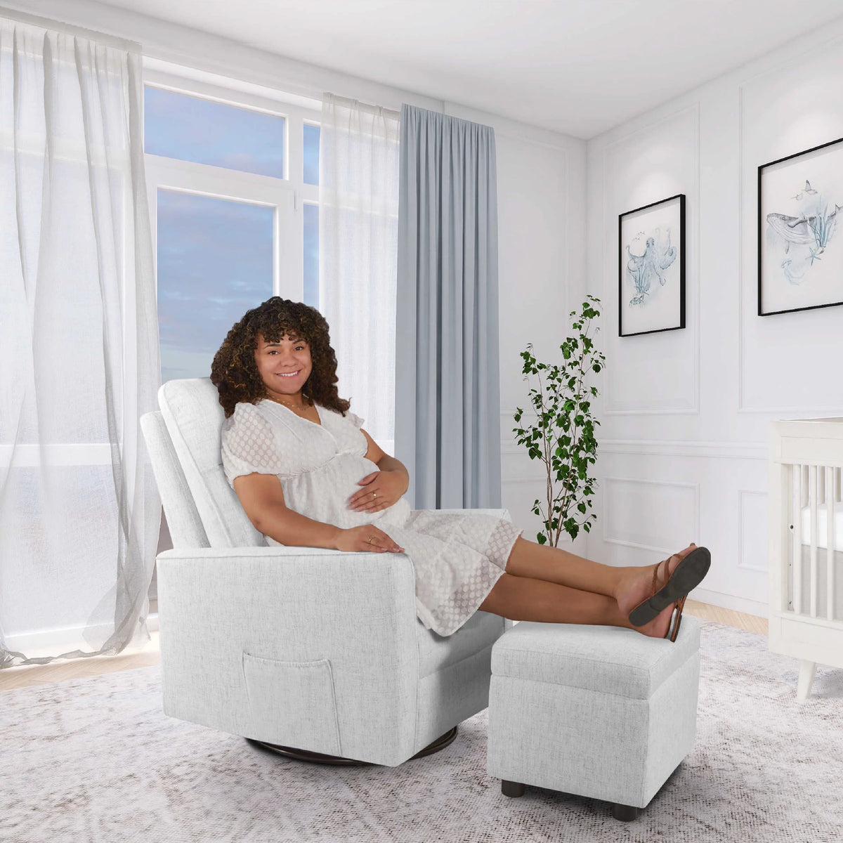 Fog Grey Swivel Glider with Ottoman L407