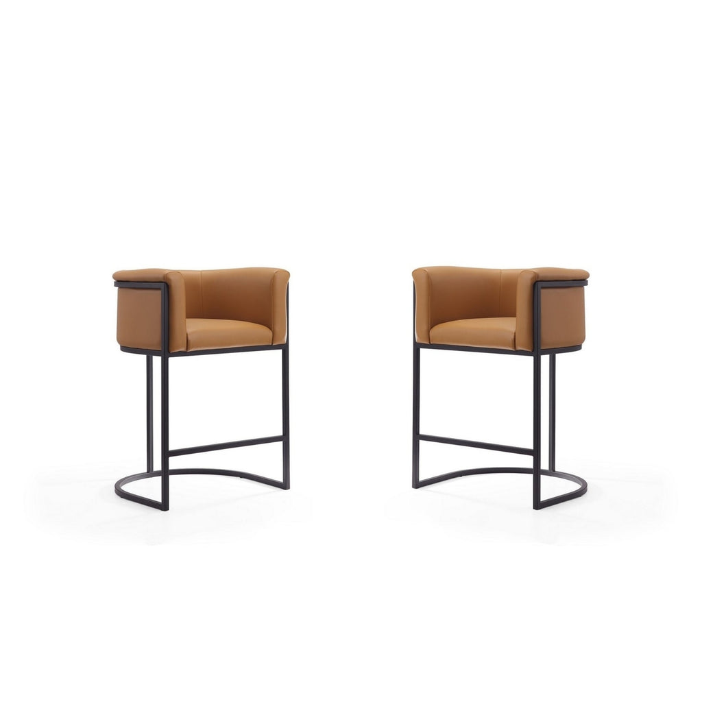 Camel and Black Metal Counter Height Bar Stool Set of 2 Q15741