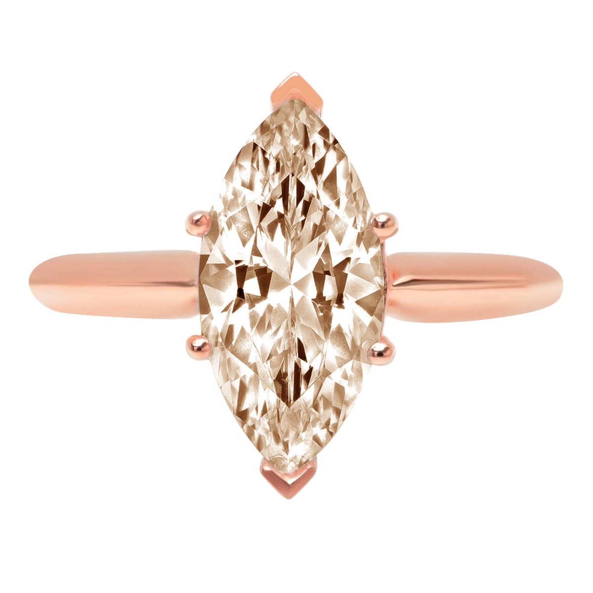 2.5ct Marquise Cut Champagne Simulated Diamond 14k Rose Gold Ring Size 8.25 P63877