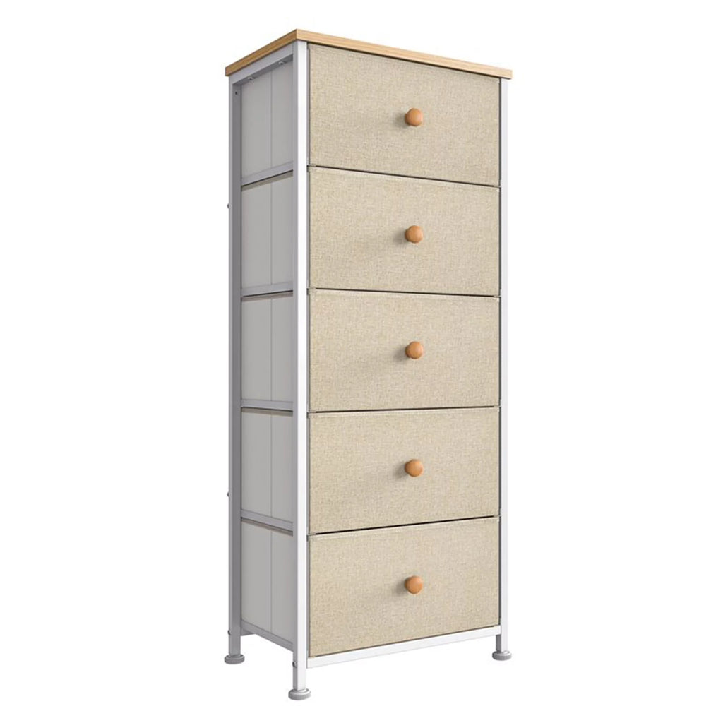 Narrow Metal Tower Dresser with 5 Fabric Drawer Bins B878