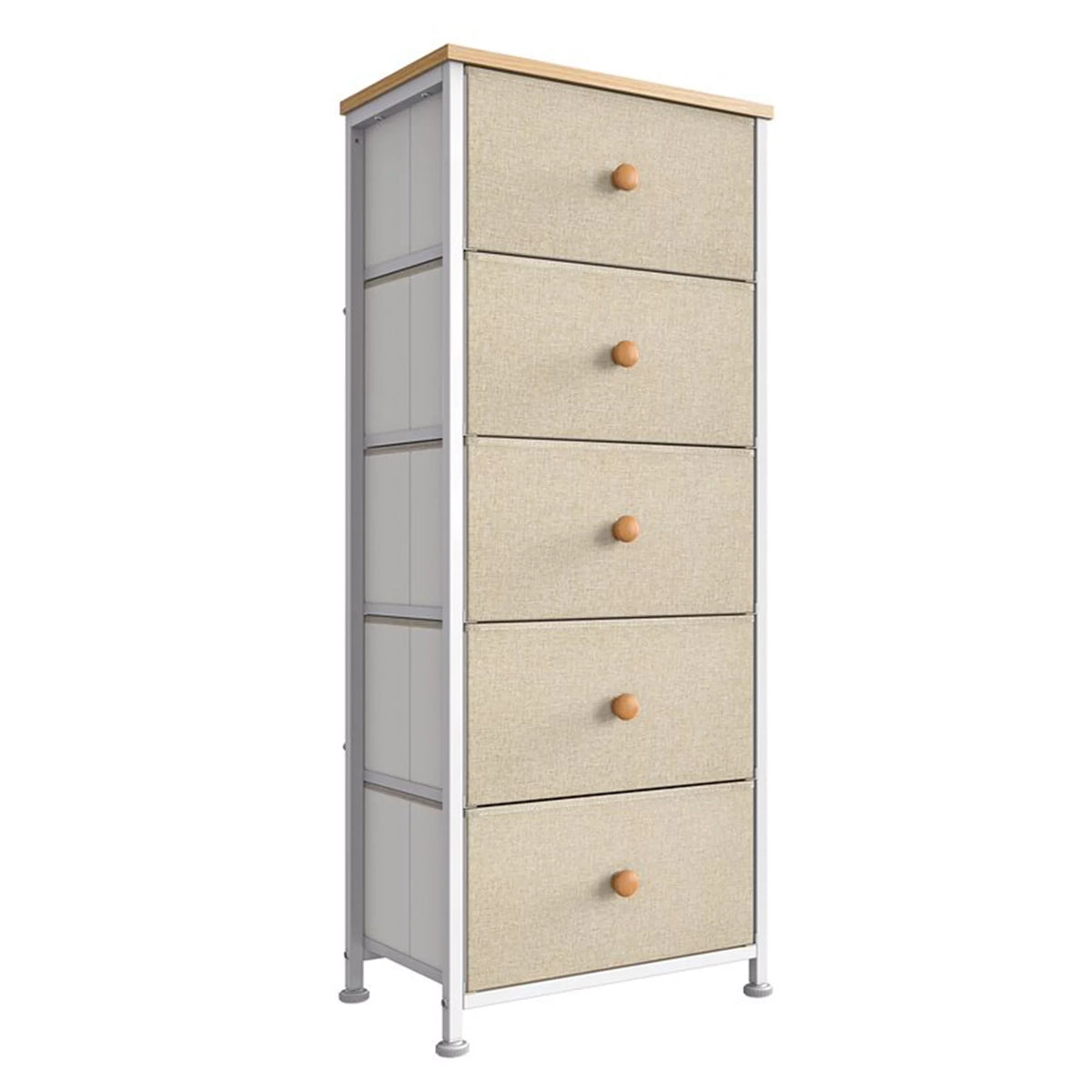 Narrow Metal Tower Dresser with 5 Fabric Drawer Bins B878