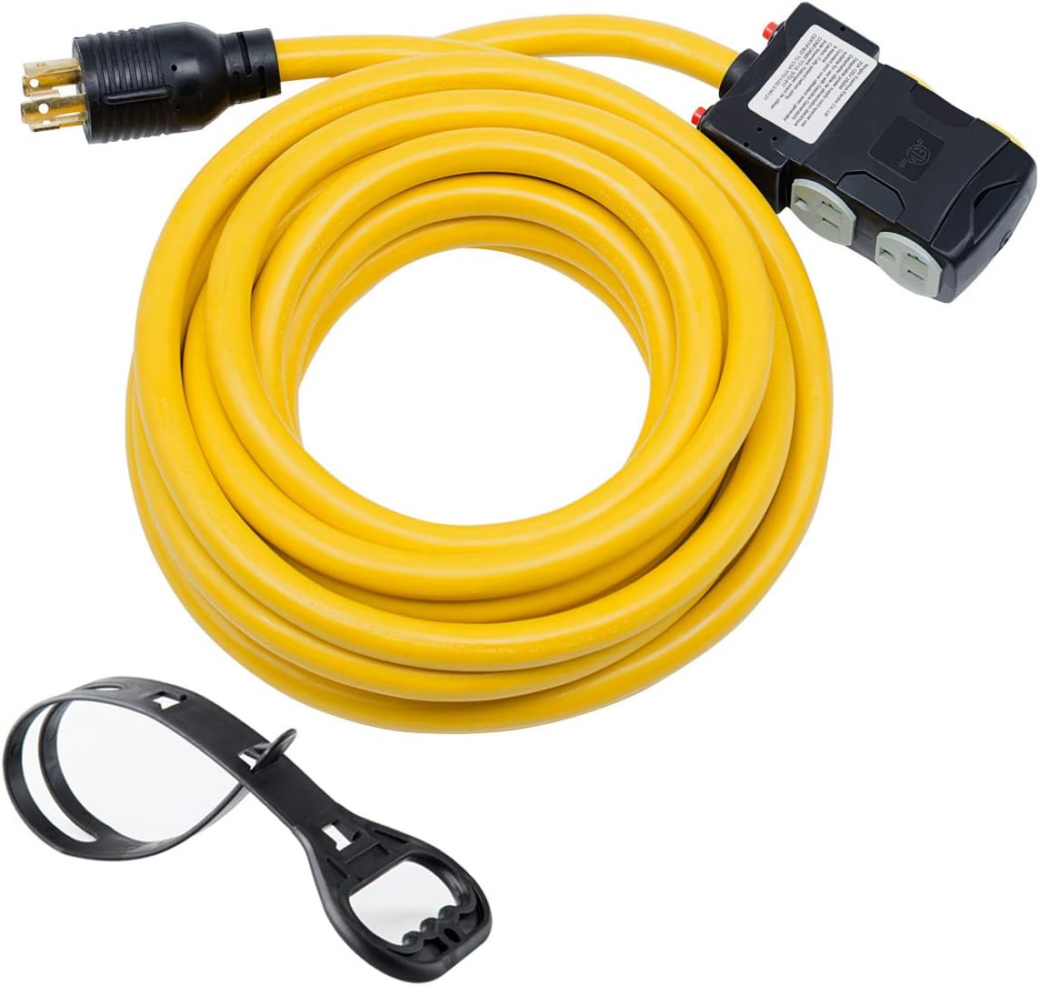 25Ft Generator Locking Cord, 4 Prong 10 Gauge, 30Amp 7500 Watts, Pack of 2 T13426