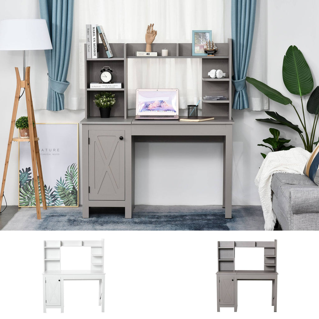 Grey Computer Desk with Hutch and Storage Cabinet W6447