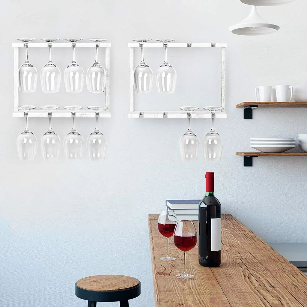 Set of 2 Wall Mounted Wood Wine Glass Rack L3442
