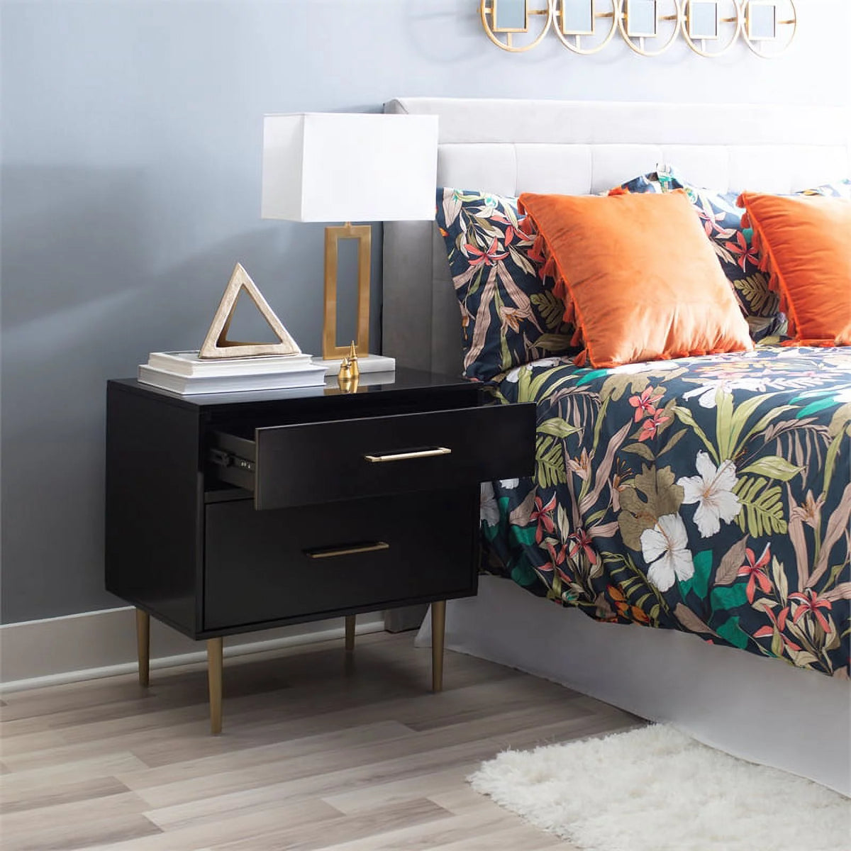 Black Two Drawer Wood Nightstand R743587