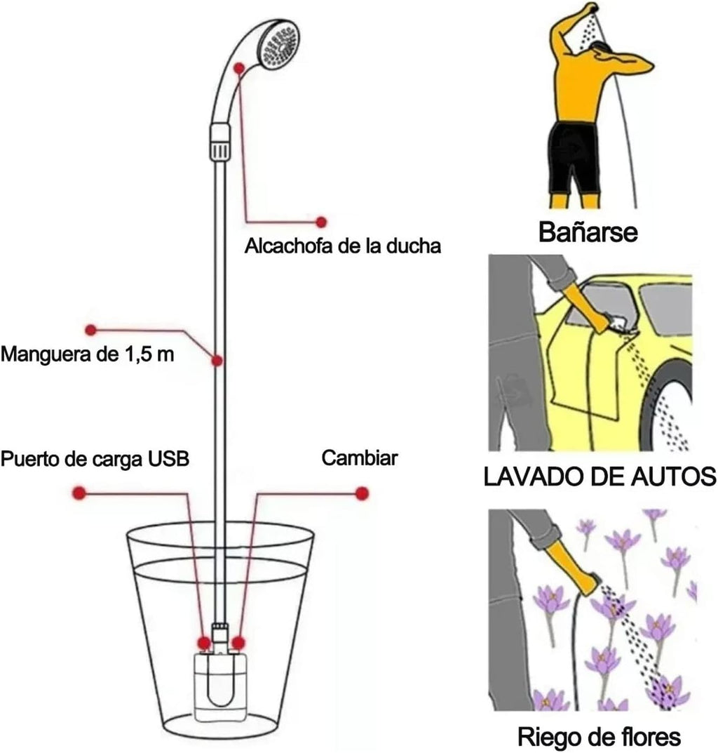 Portable Electric Shower with Battery Powered Pump Shower Head Nozzle T47364