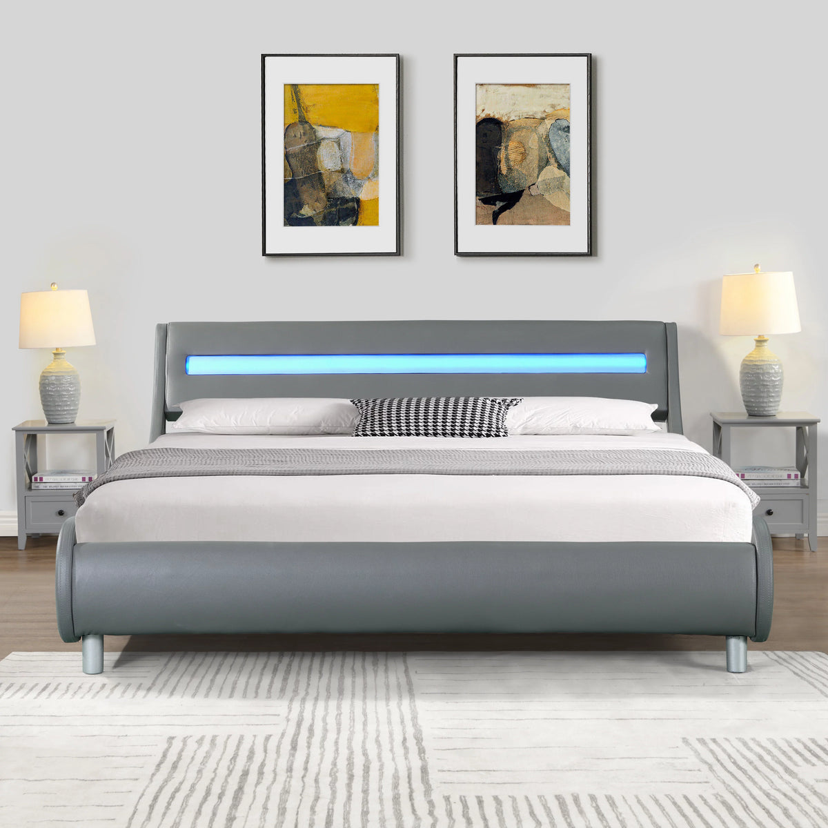 Gray Faux Leather Upholstered Queen Size Platform Bed Frame M719427