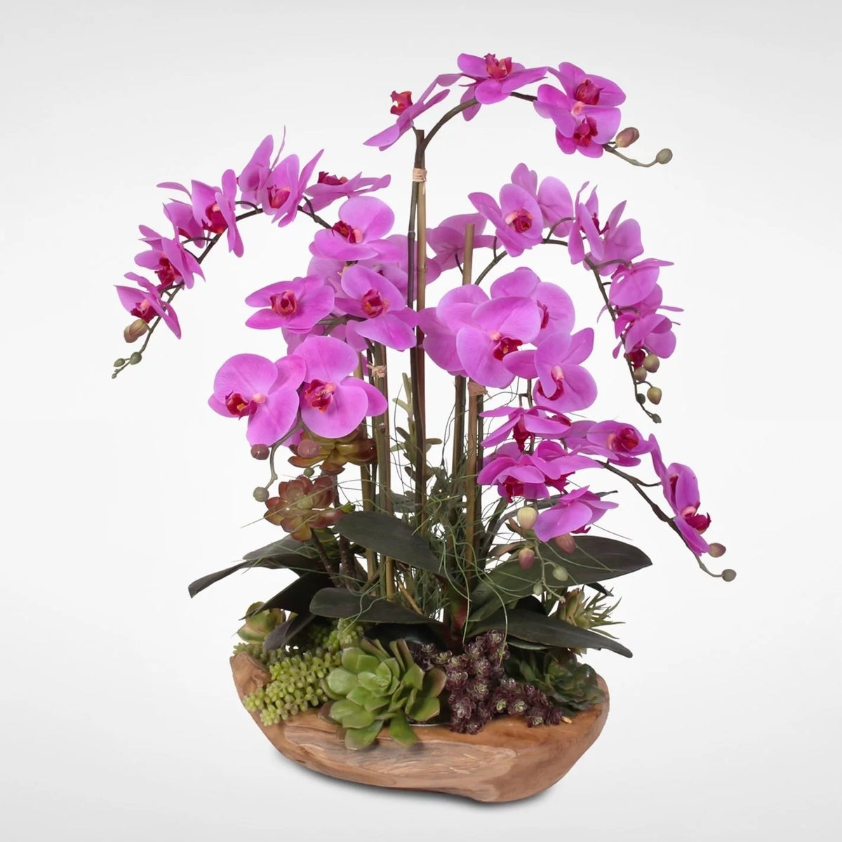Real Touch 7-stems Silk Orchids in Natural Wood Bowl D38464