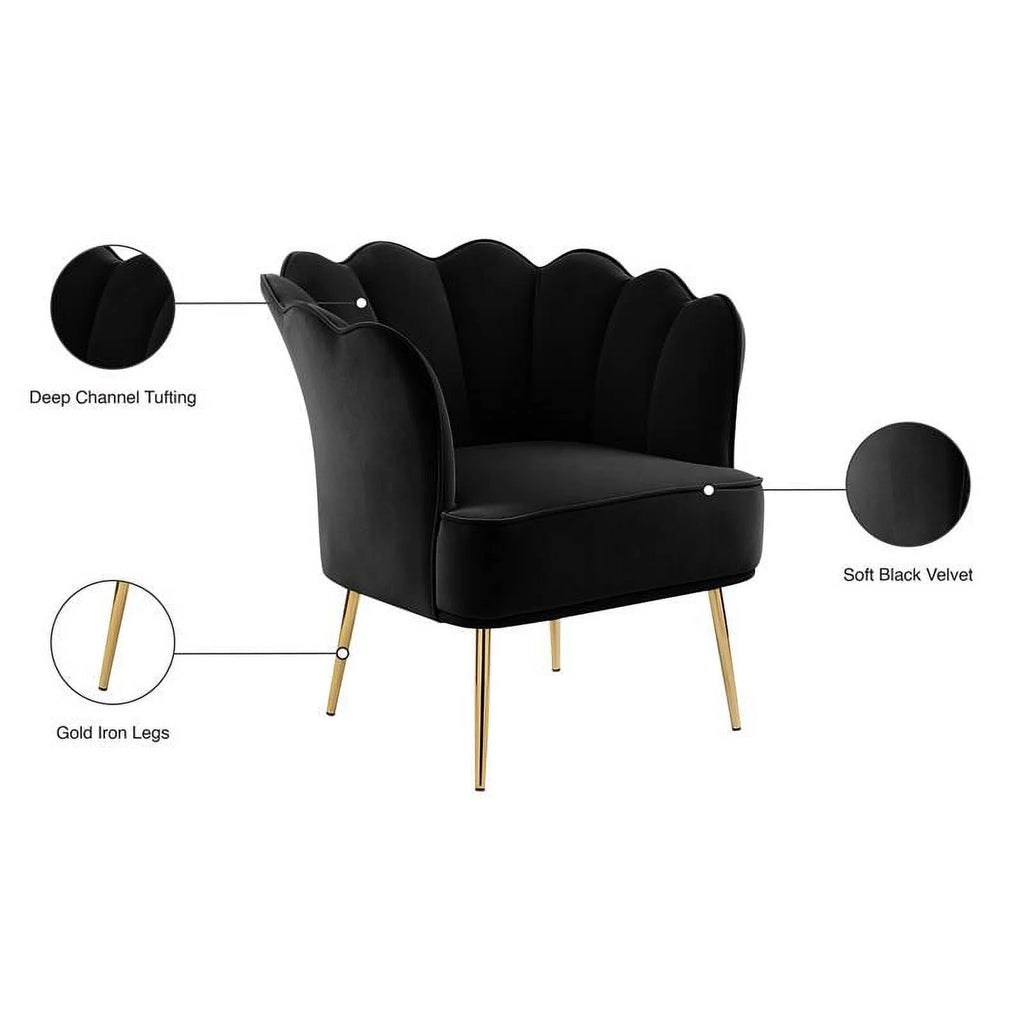 Black Velvet Accent Chair with Gold Iron Legs U13106