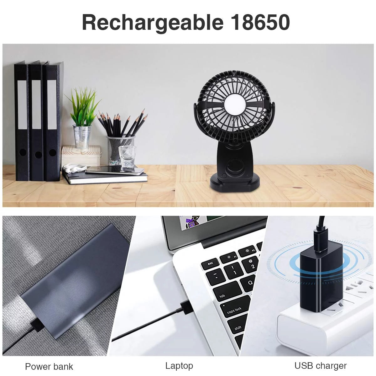 Portable Mini Fan Clip on Desk Fan USB Rechargeable D2211
