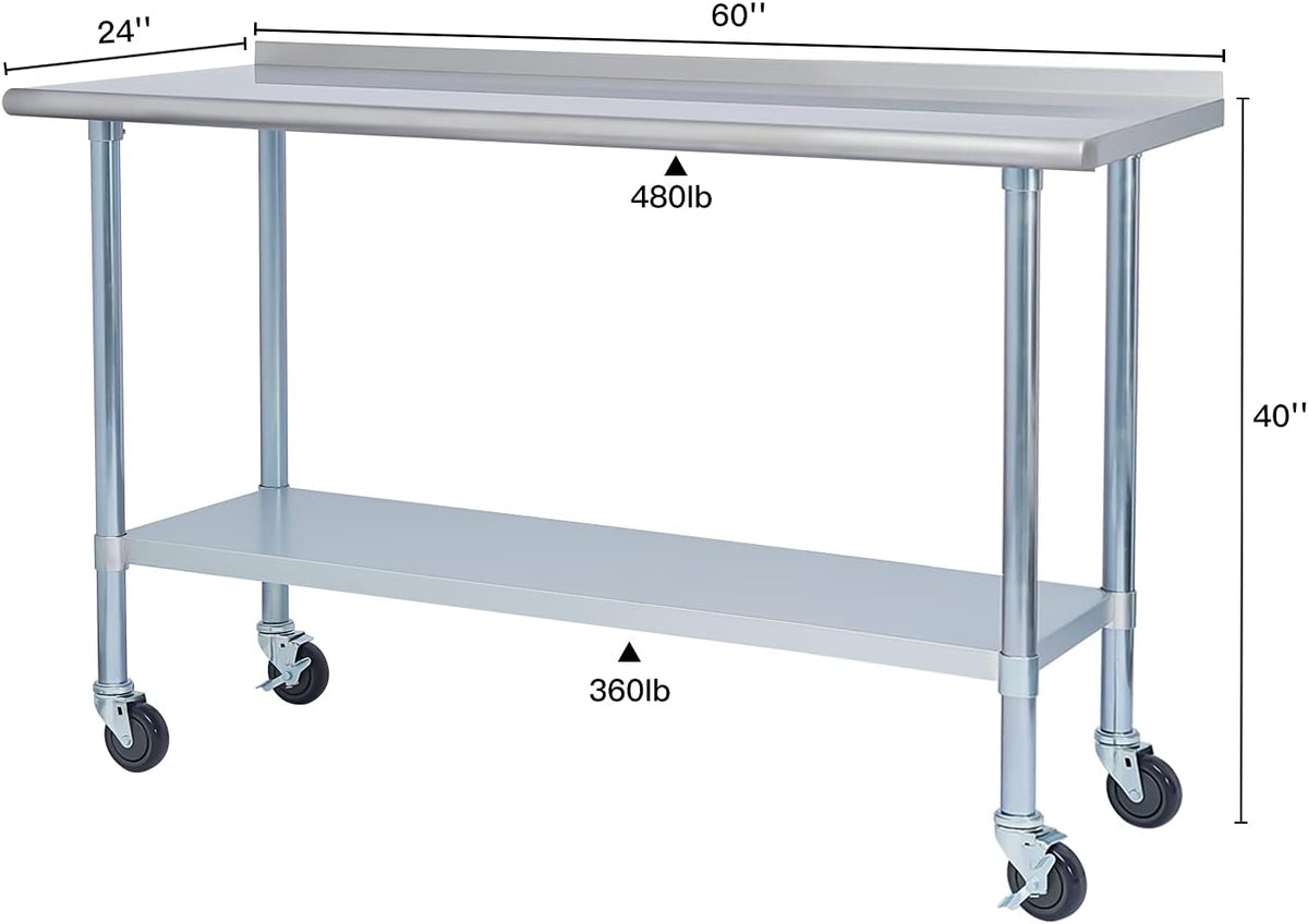 Stainless Steel 24 x 60 Inches Worktable with Backsplash and Adjustable Shelf J51792