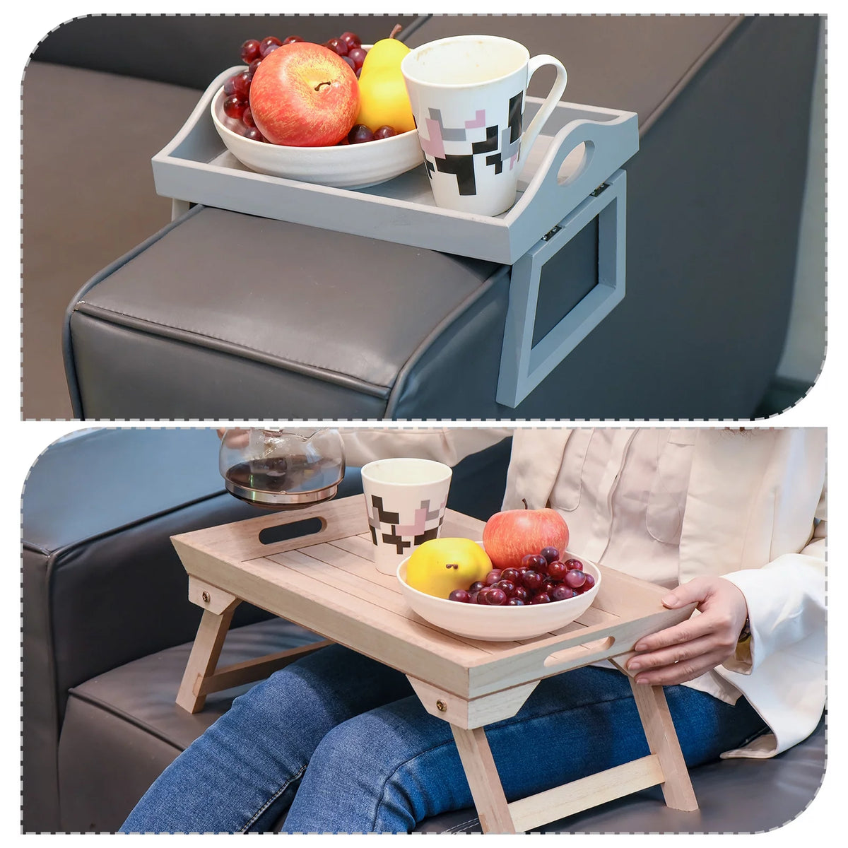 Folding Legs Portable Wooden Table Bed Tray Grey N305