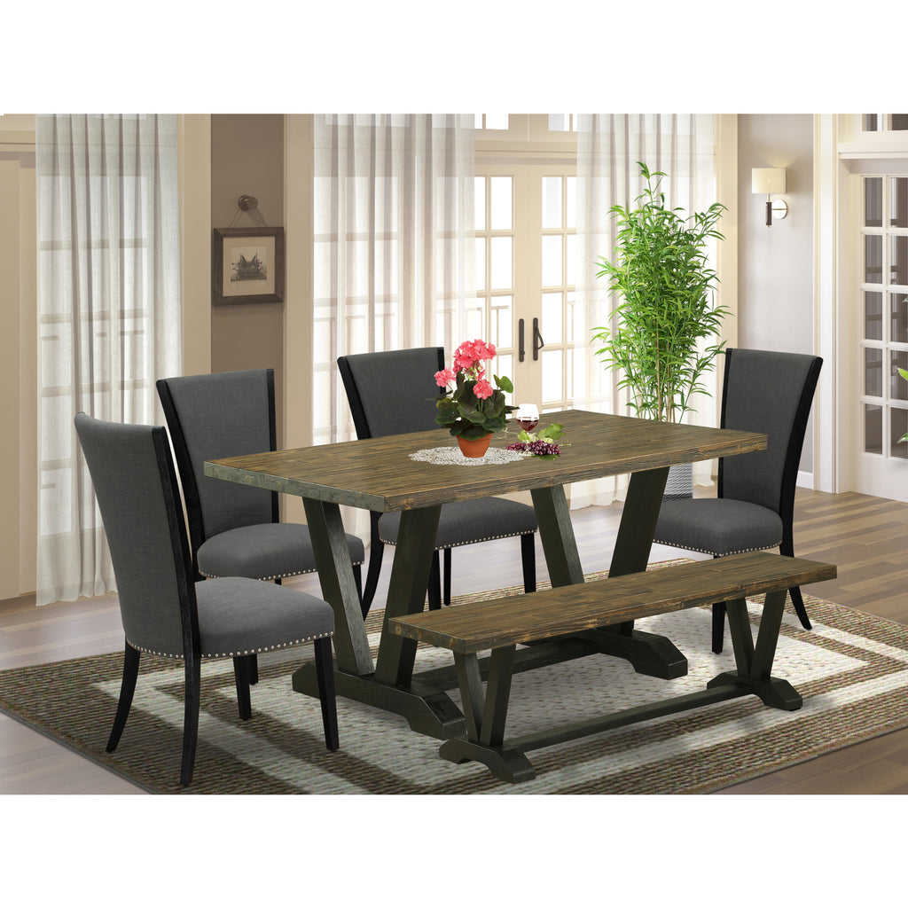 6-piece Wood Dining Set with Cushion Chairs in Gray K4034