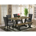 6-piece Wood Dining Set with Cushion Chairs in Gray K4034