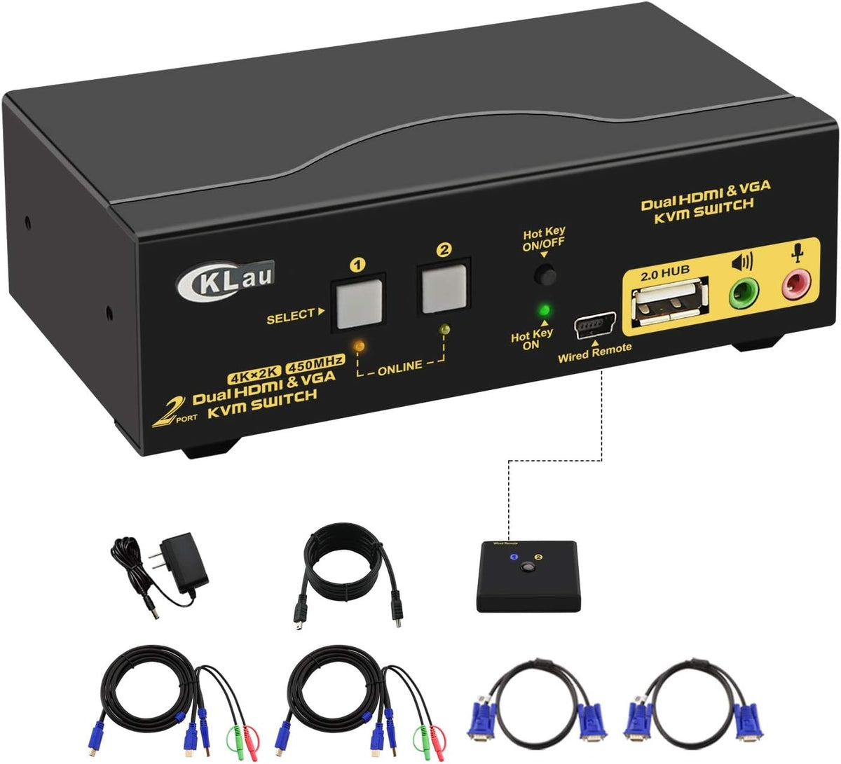 4K@60Hz 2 Port HDMI KVM Switch Triple Monitor with Audio, Cables and 2 USB 3.0 Hub V50831