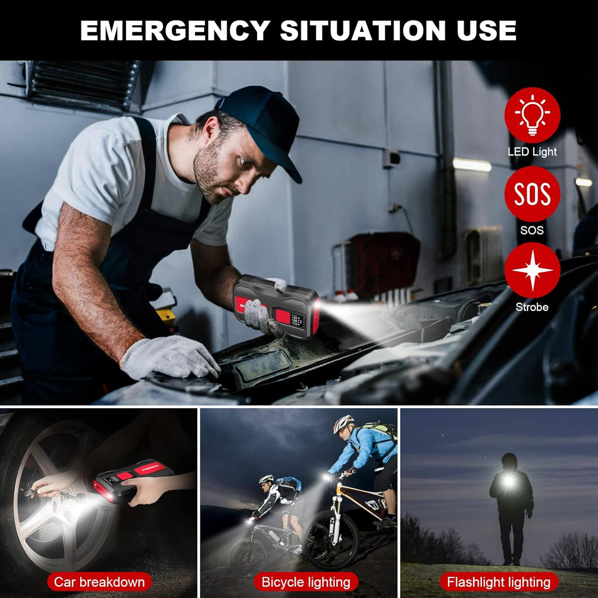 Tire Inflator Portable, 150PSI Cordless Air Compressor, 6000 mAh Li-ion Battery, LED Light O947