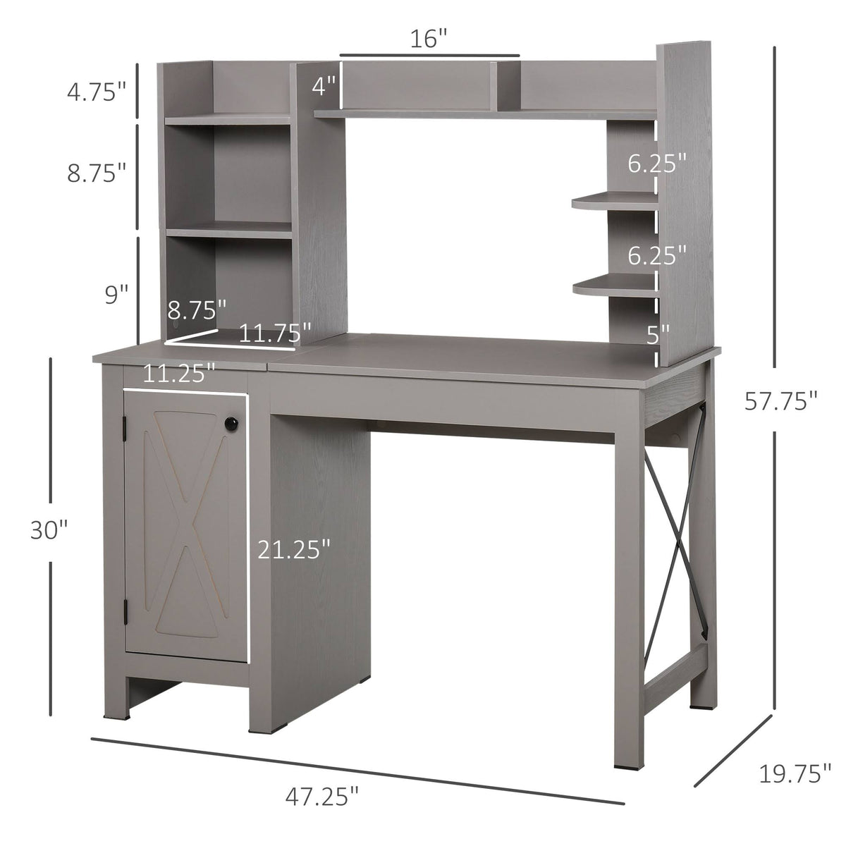Grey Computer Desk with Hutch and Storage Cabinet W6447