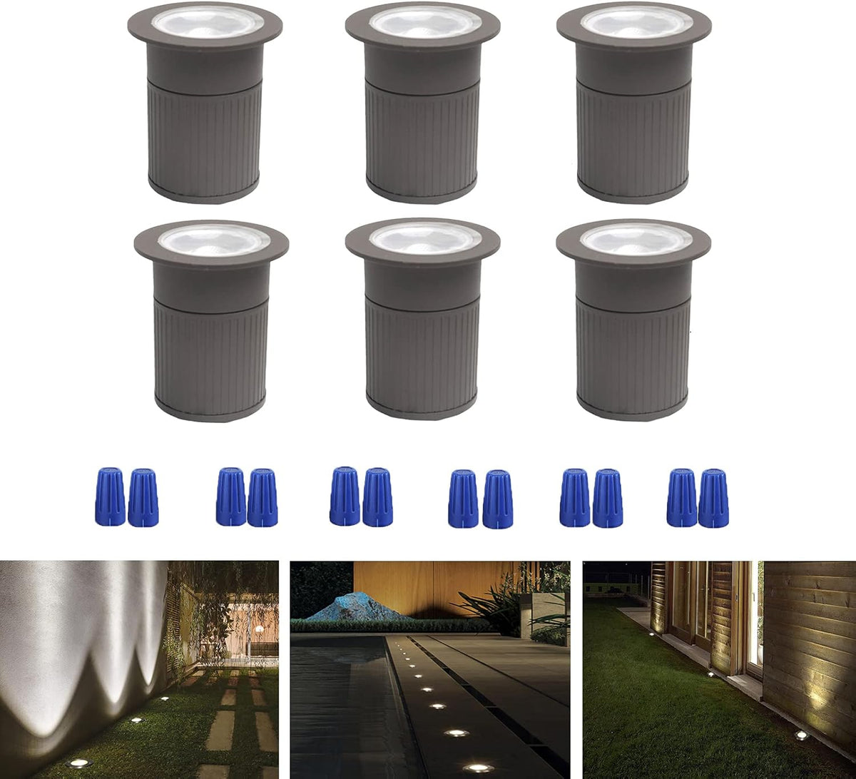5W In-Ground Well Light, 12-24V, IP67 Waterproof, Aluminum, 3000K, Black Pack of 6 A5793