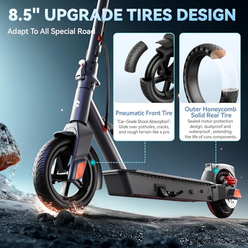 Electric Scooter, 500W Peak Motor, 8.5" Solid Rear Tire and Pneumatic Front Tire U454916