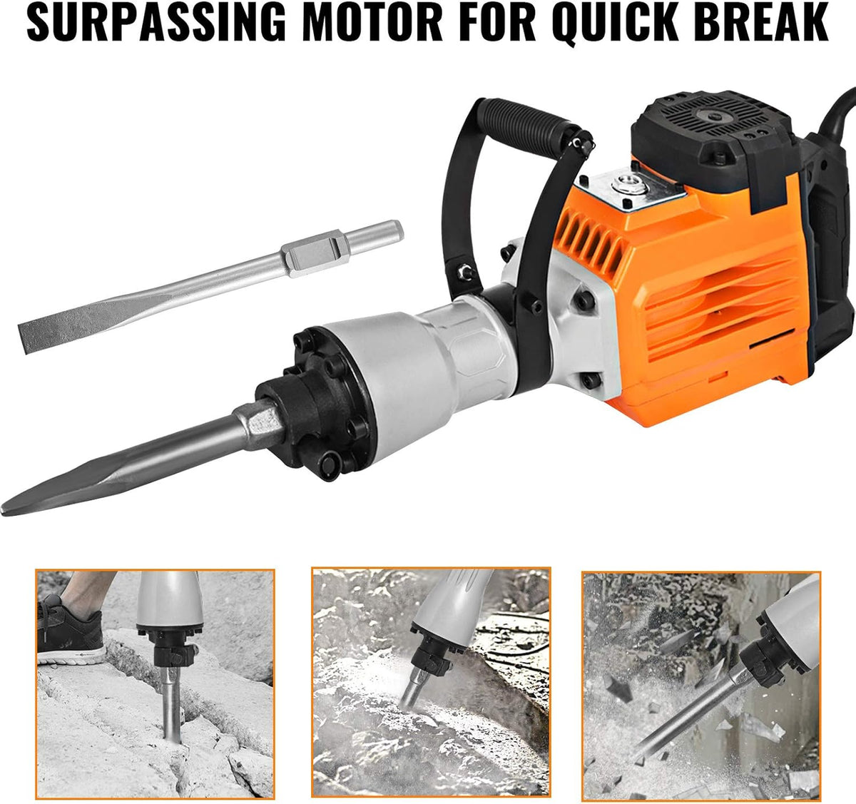 3500W Electric Demolition Hammer Concrete Breaker with Flat Chisel Bull Point Chisel M54800