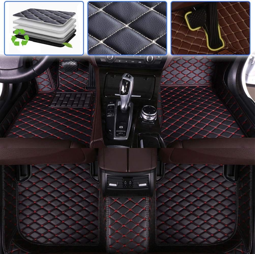 Beige Leather Waterproof Full Coverage Car Floor Mats V384