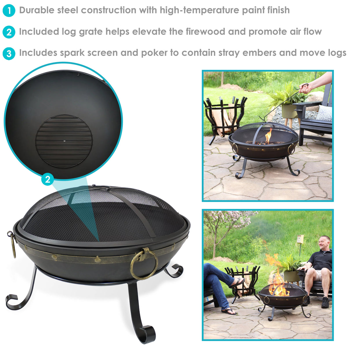 Steel Fire Bowl and Spark Screen - 25" V54650