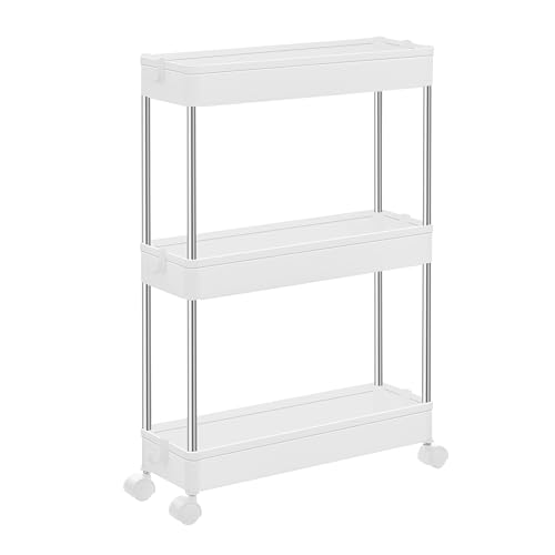 3-Tier Rolling Storage Cart with 6 Hooks, Steel Frame, Dove Gray Q571352