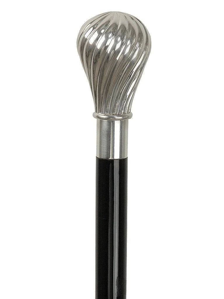 Silver 925 Spiral Bulb Knob Walking Stick with Black Beechwood Shaft K224