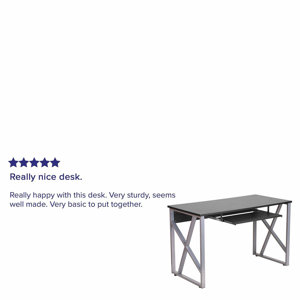 Black Computer Desk with Pull-Out Keyboard Tray I529570