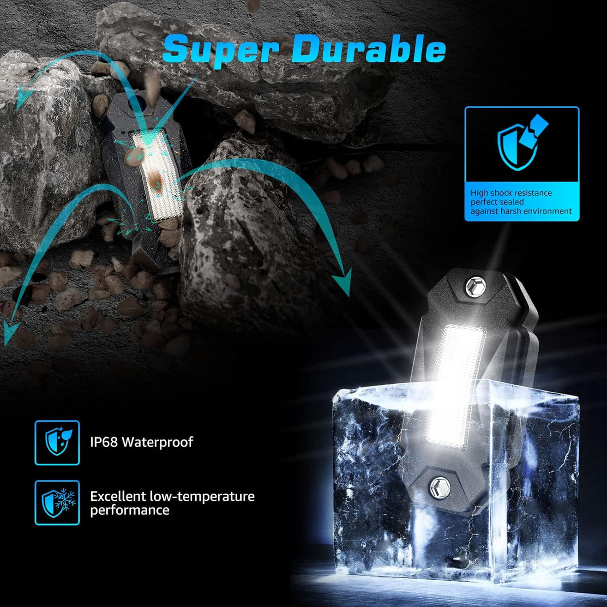 Black 8-Pods Waterproof LED Rock Lights J71437