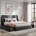 Queen Size Platform Bed Frame with 4 Storage Drawers O795045