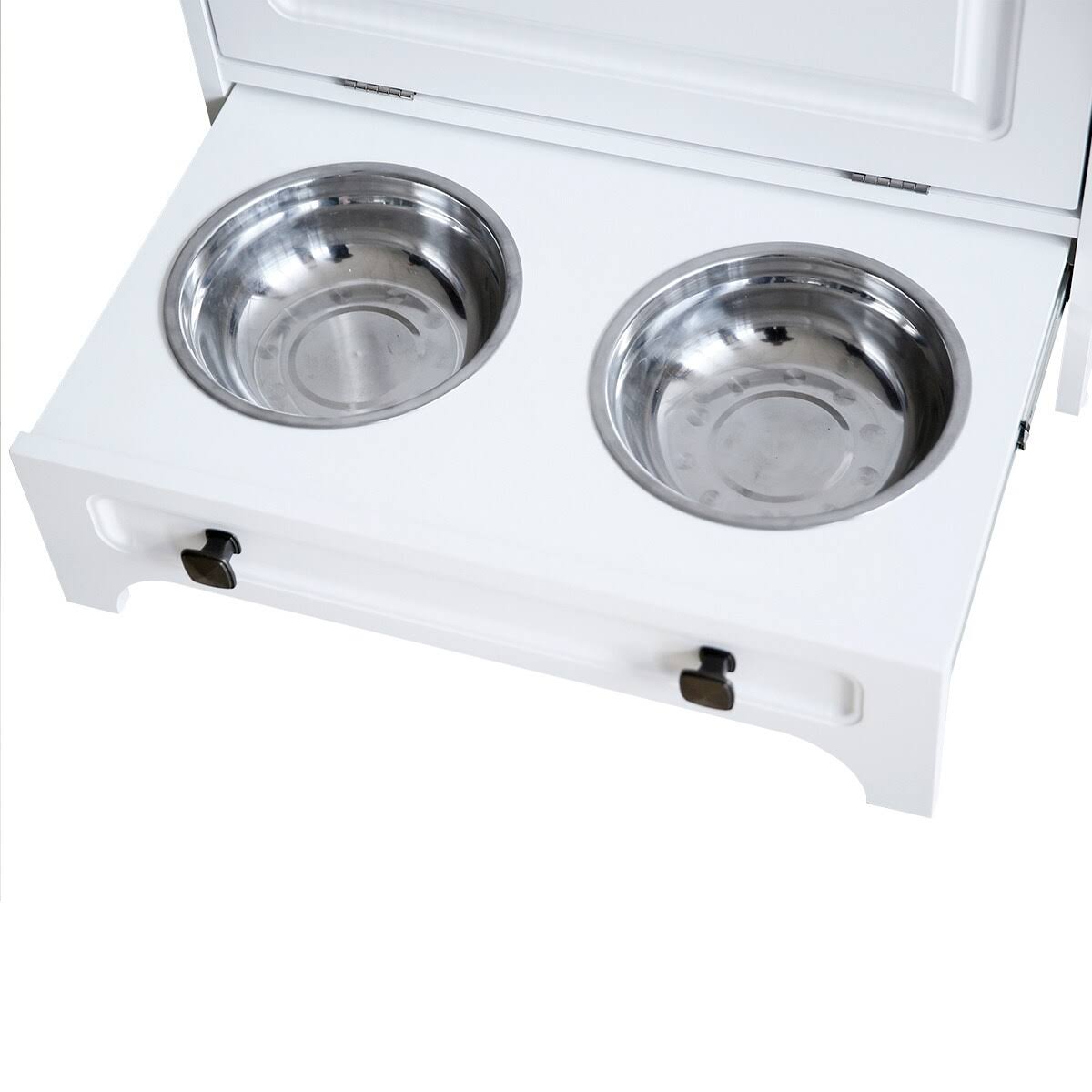 White Pet Feeding Station with Food Storage Cabinet B413520
