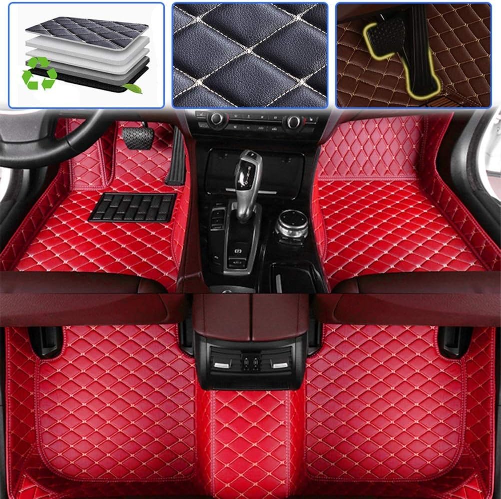 Beige Leather Waterproof Full Coverage Car Floor Mats V384