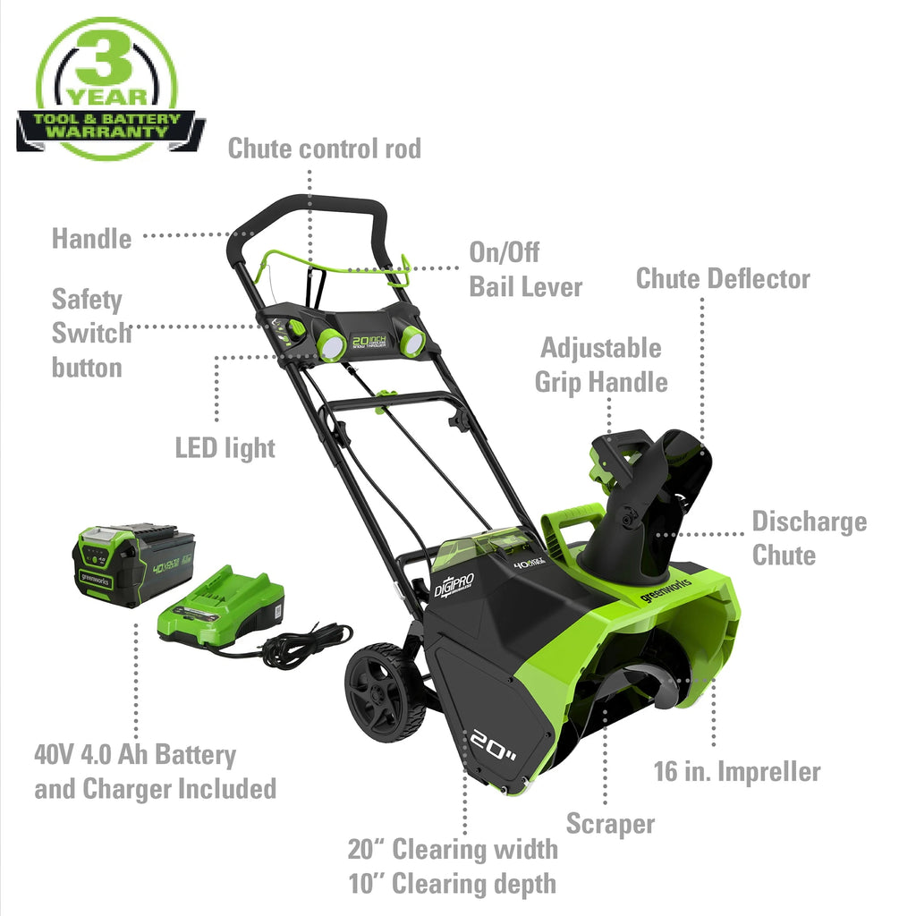 40V 20-inch Cordless Brushless Snow Blower with Battery and Charger W733704