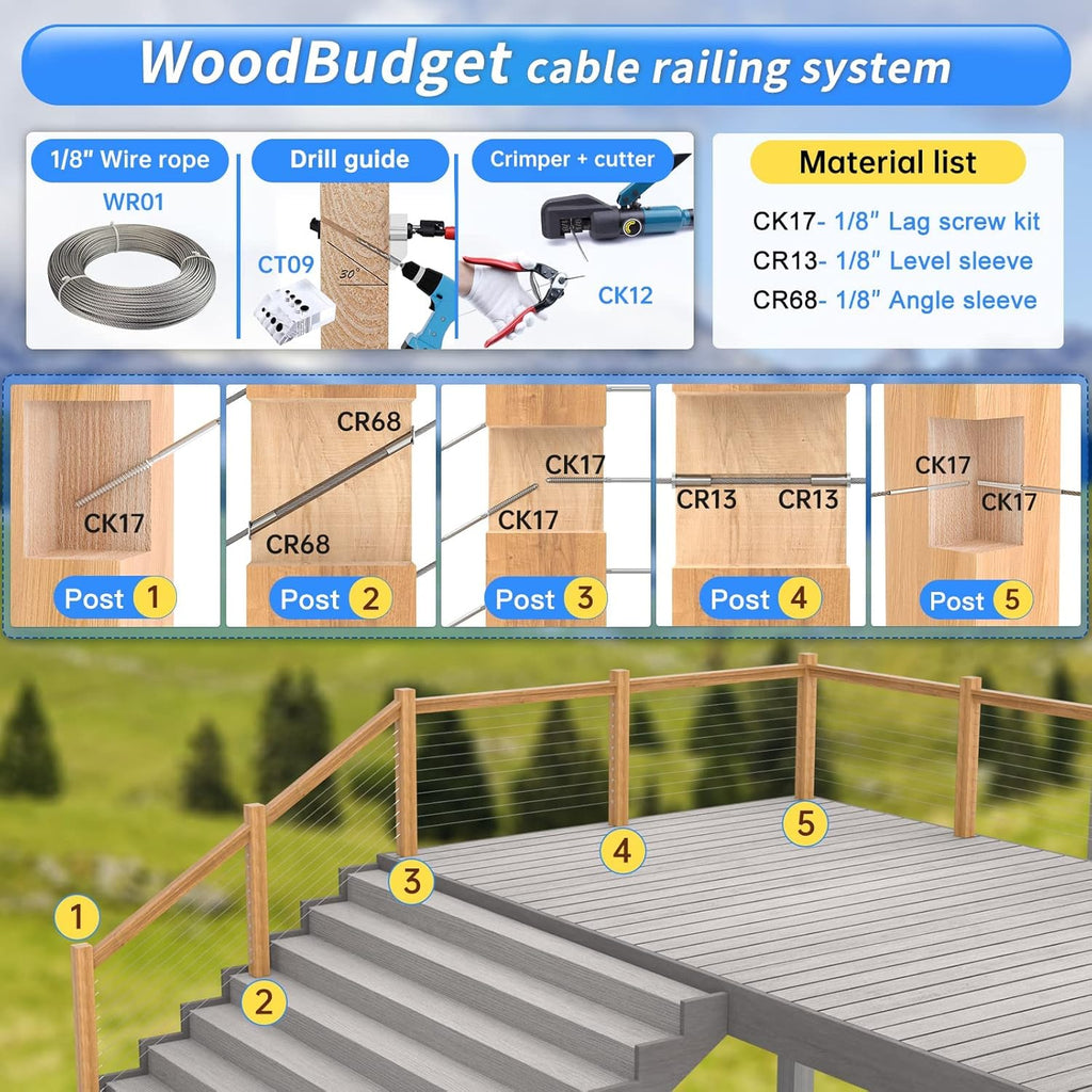 20 Pack 1/8 Swage Lag Screw Cable Railing Hardware Kit with 165 Feet Stainless Steel Wire Rope S16841