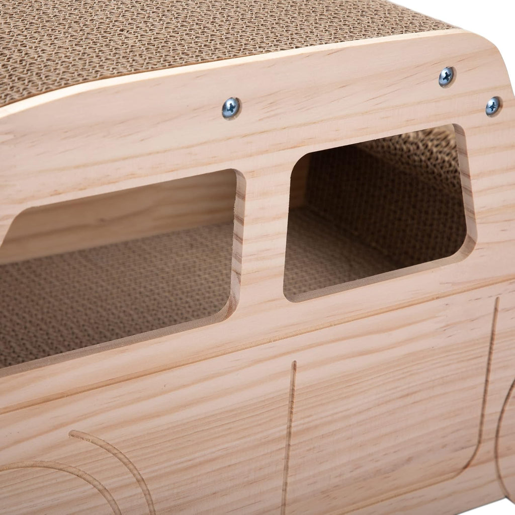 2-in-1 Wood Corrugated Cat Scratcher, Natural Pine Board, Durable Cardboard J231313