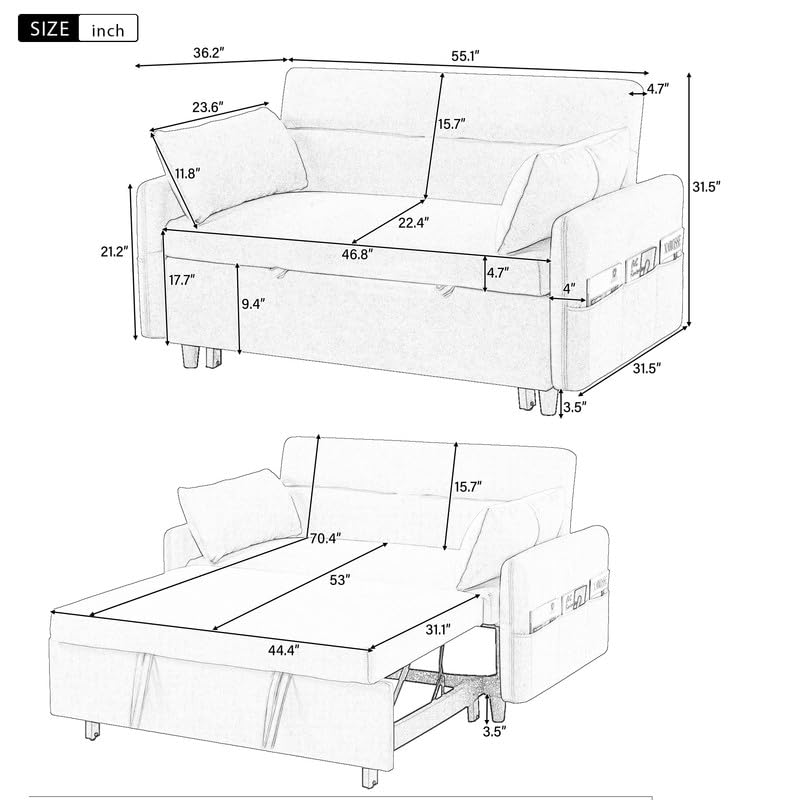 Grey Microfiber Convertible Sofa Bed Chair S306155