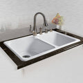 White Double Basin Drop in Cast Iron Kitchen Sink Z7877