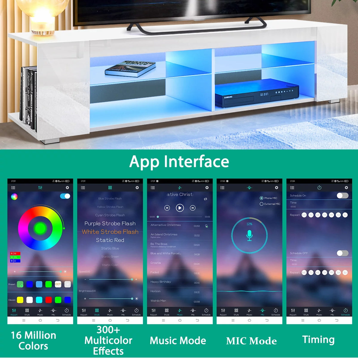 LED TV Stand with Side Bookshelf and 4 Open Shelves L621